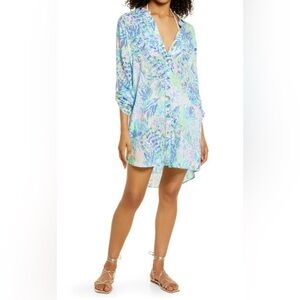 Lilly Pulitzer Women’s Natalie Cover-Up Shirtdress Blue and Green Size Medium